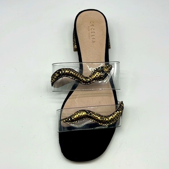 CECELIA - Danica Gold And Black Crystal Eyed Snake Slip On Sandals Size 7 - Picture 9 of 14